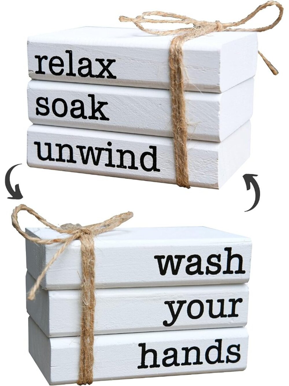 Farmhouse Mini Bookstack for Bathroom Decor Wooden Books for Restroom Shelf Deco